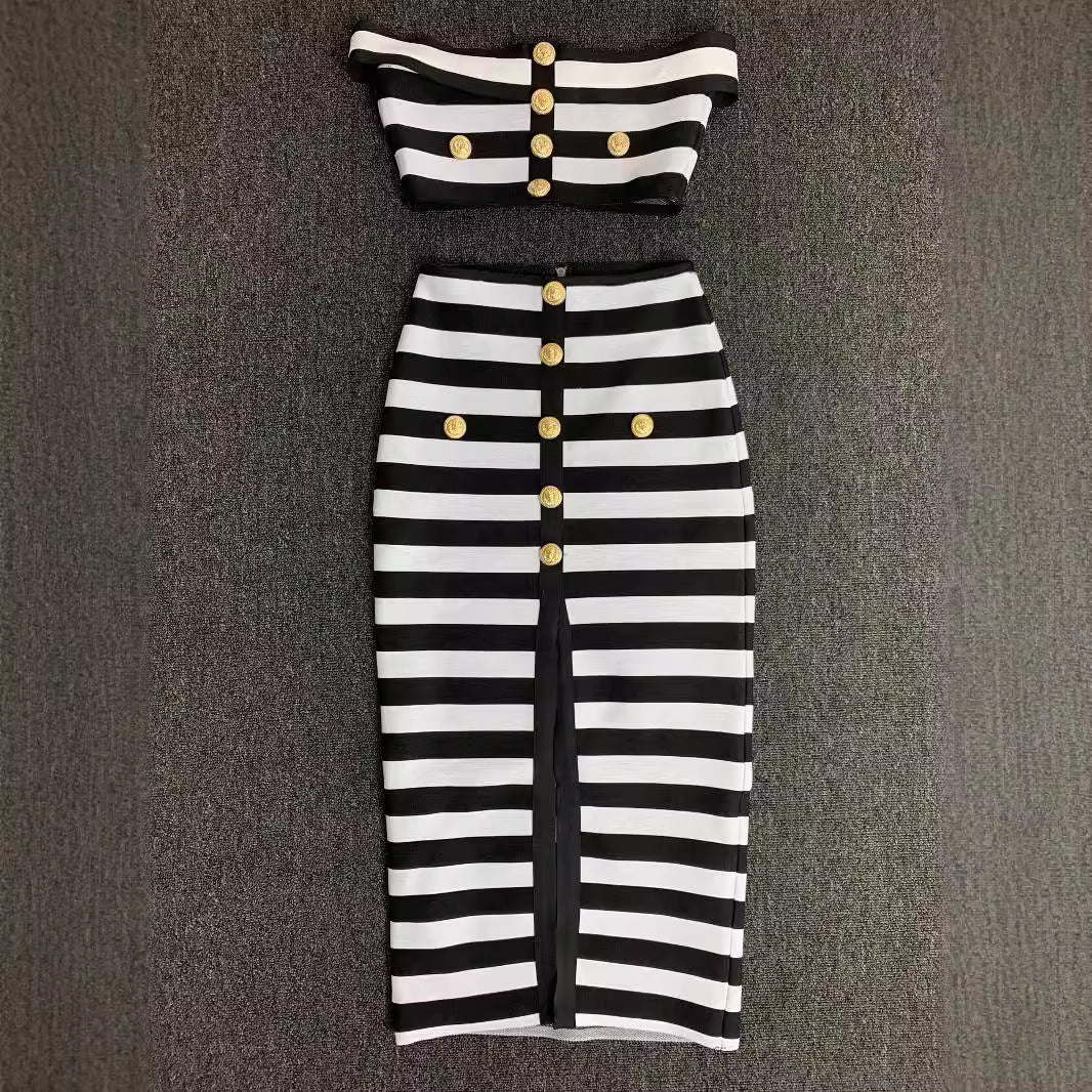 Ying Yang Shoulder-baring Two-piece Set