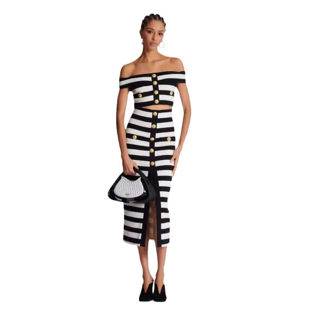 Ying Yang Shoulder-baring Two-piece Set