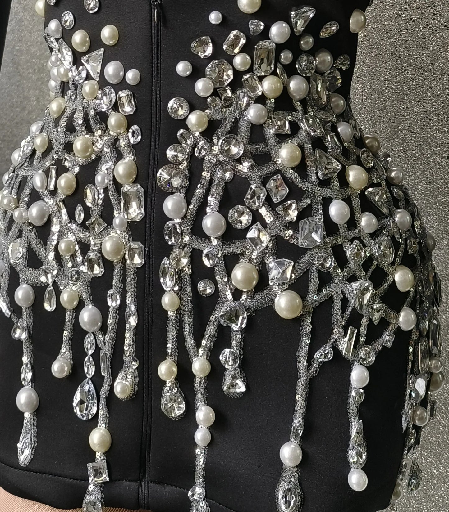 Sexy Black v Long Sleeve Evening Prom Stage Performance Wear Blazers Jackets Ladies Women Suit Coats Crystal Pearl Party Blazer