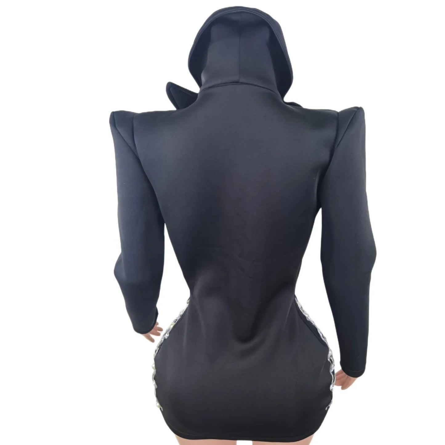 Sexy Black v Long Sleeve Evening Prom Stage Performance Wear Blazers Jackets Ladies Women Suit Coats Crystal Pearl Party Blazer