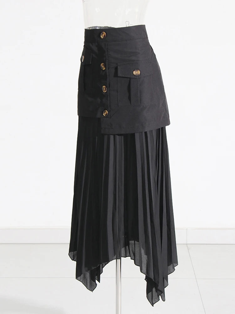 A Line Patchwork High Waisted Skirt