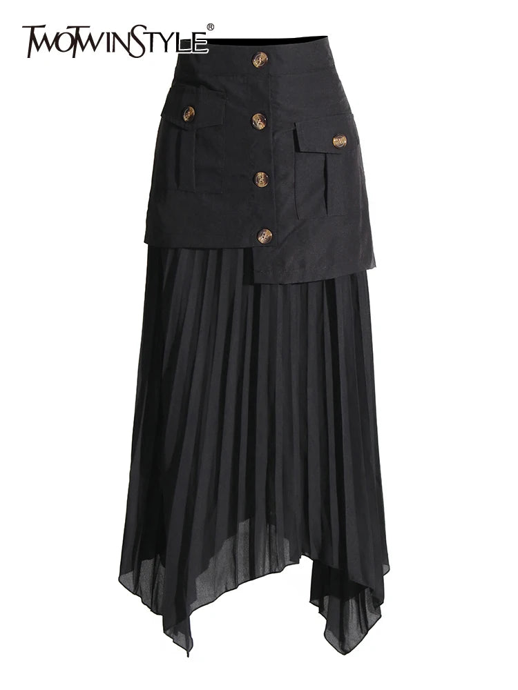 A Line Patchwork High Waisted Skirt