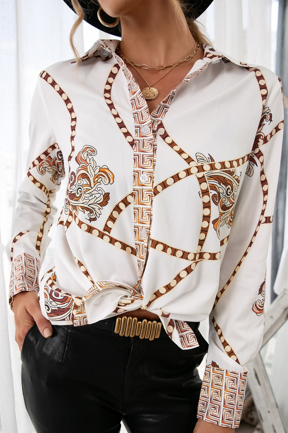 Printed Button Up Long Sleeve Shirt