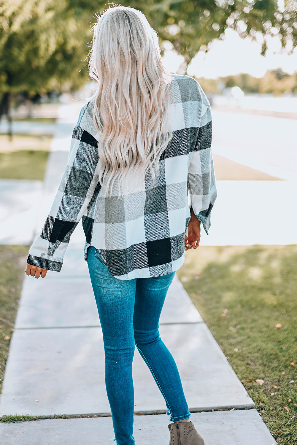 Plaid Button Up Dropped Shoulder Jacket