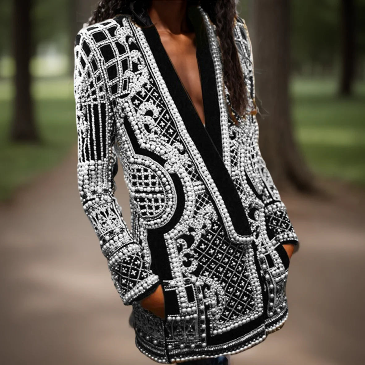 Office Beaded Decoration Blazer