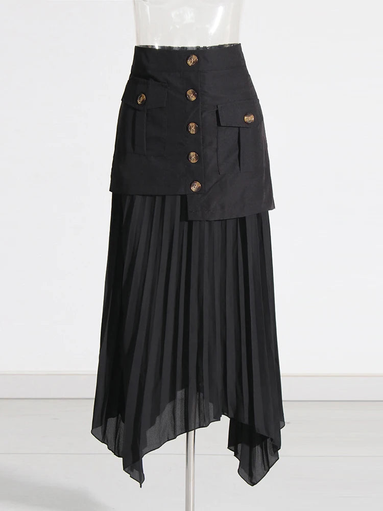A Line Patchwork High Waisted Skirt