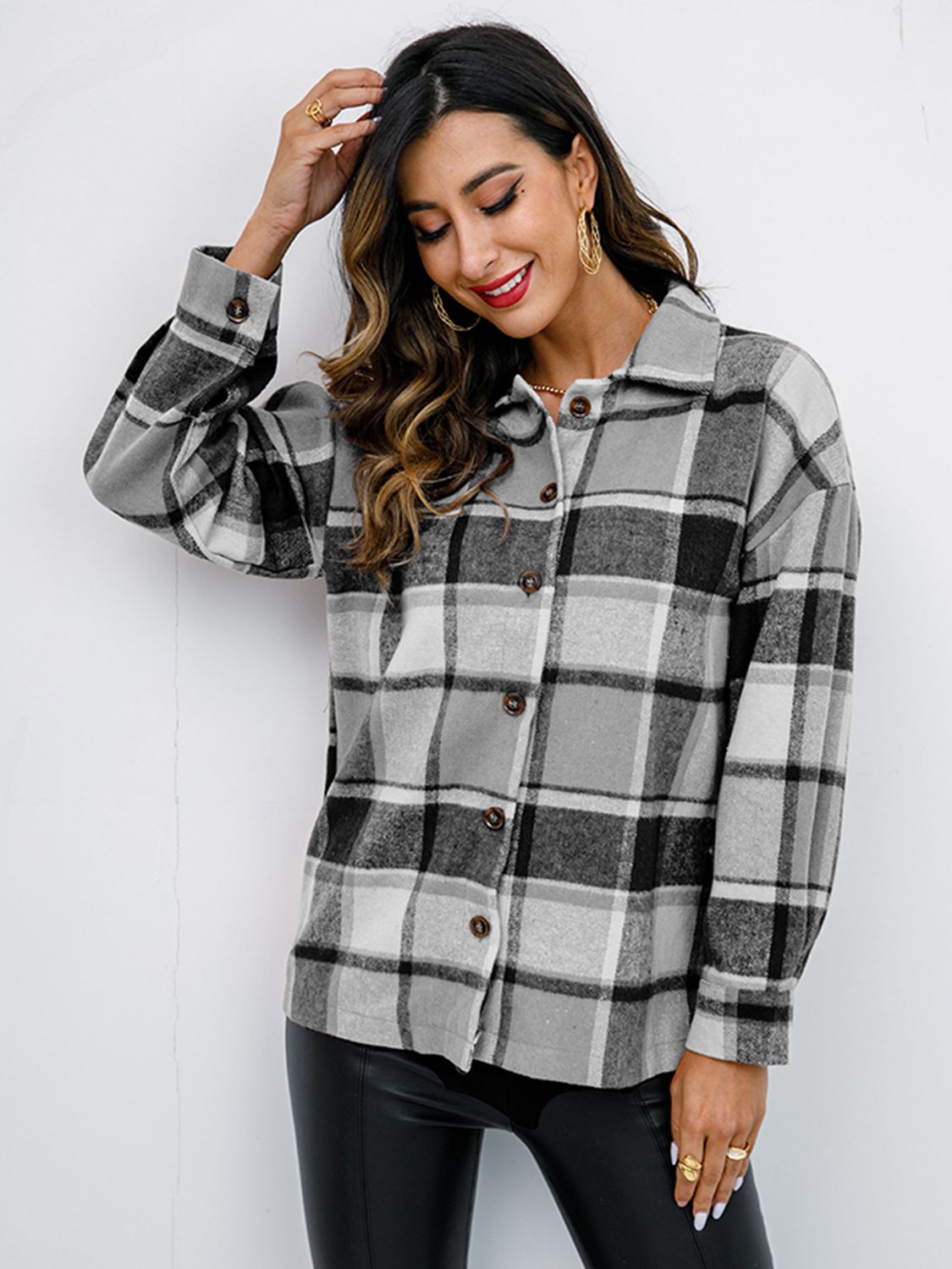 Plaid Button Up Collared Neck Jacket