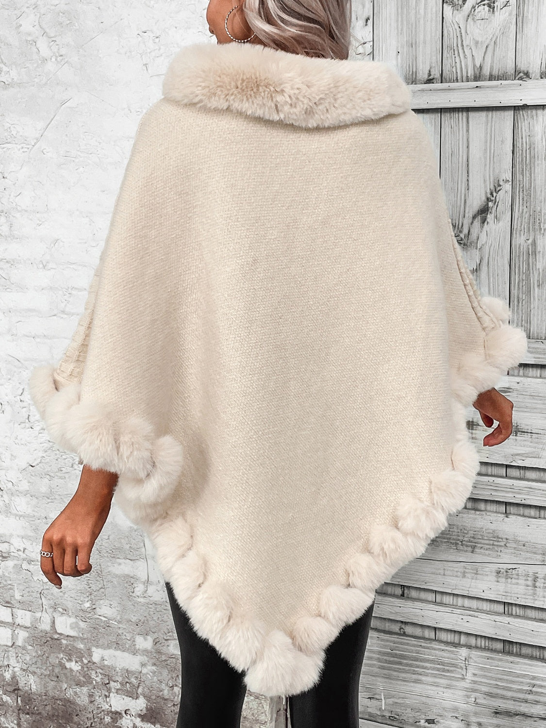 Faux Fur Trim Poncho